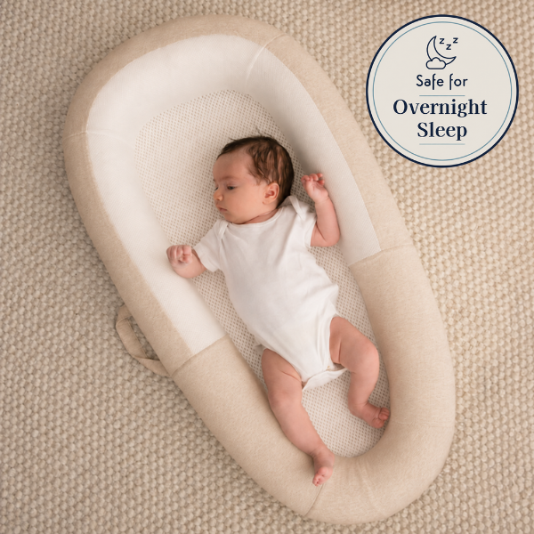 Overhead view of purflo Sleep Tight Baby Bed in Summer Sand